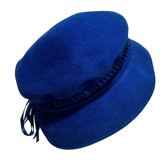 Royal blue Glenover felted wool pillbox hat vintage mid century ribbon trim - Picture 7 of 10
